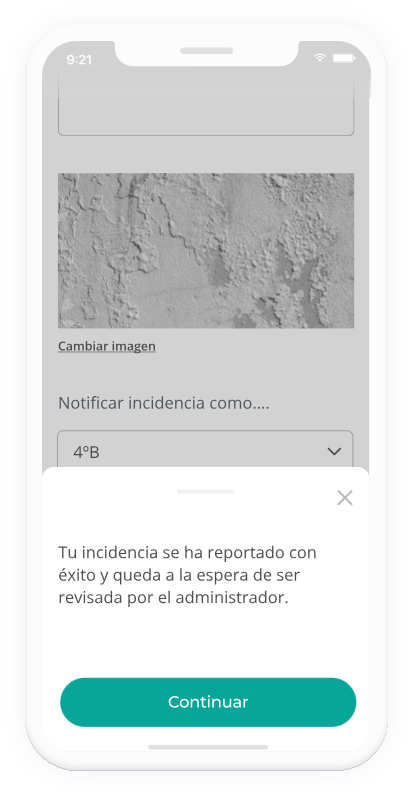 Pantalla de notificació d'incidències a l'APP